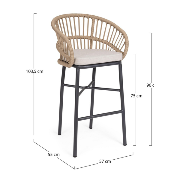 BT LASVEGAS Bézs design Polirattan kültéri bárszék
